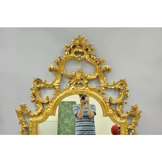 Labarge Gold Carved Giltwood French Louis XV Rococo Style Large Console Wall Mirror. Item features a substantial hand-...