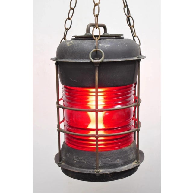 Antique Durkee Marine Ship Lantern Fixture Red Fresnel Pendant Chandelier (B). Item features 360 degree red glass fresnel...