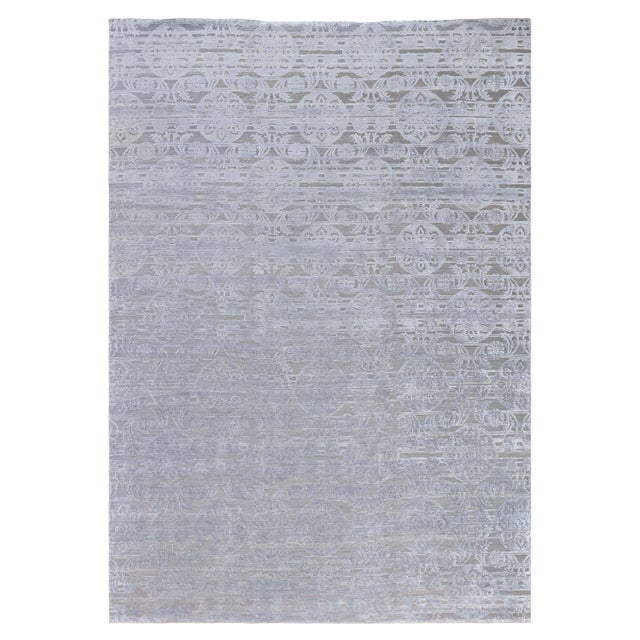 Modern Indian Custom Rug in Tonal Grays – Floral Design by Doris Leslie Blau For Sale