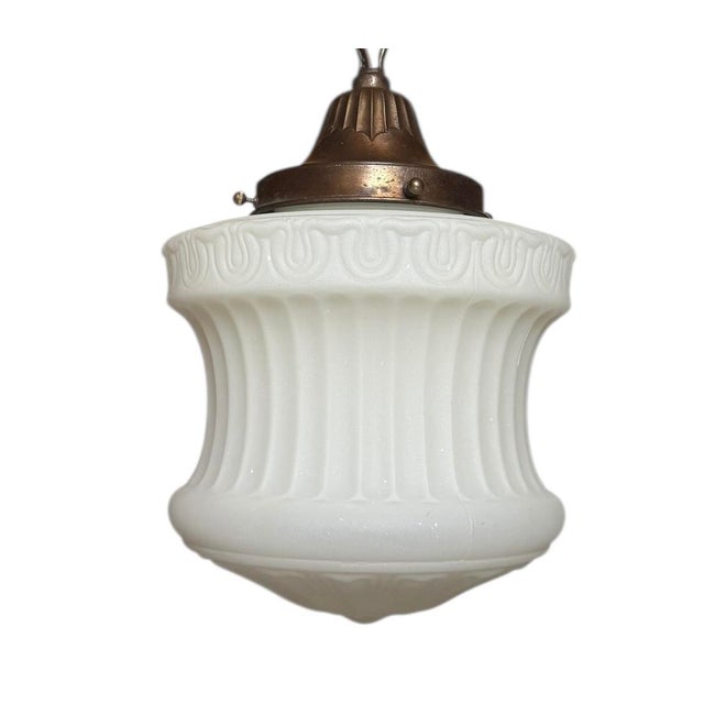 1910s Rare 1910’s Cased Matte Glass Ceiling Pendant With Original Brass Holder For Sale - Image 5 of 5