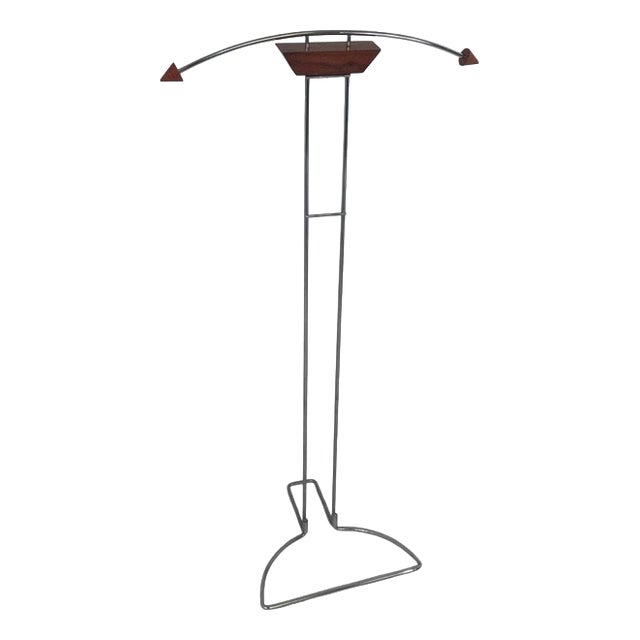 Valet Stand in Chrome Frame with Wooden Accents For Sale