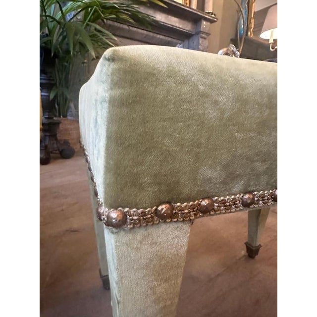 1950s Mid-Century French Green Velvet and Brass Ottomans, 1950, Set of 2 For Sale - Image 5 of 10
