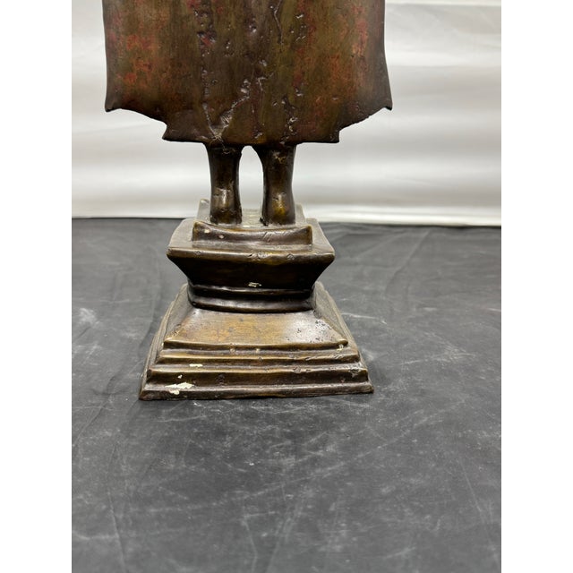 Chocolate 17th Century Thai Ayutthaya Bronze Crowned Standing Buddha Statue - 21" For Sale - Image 8 of 12