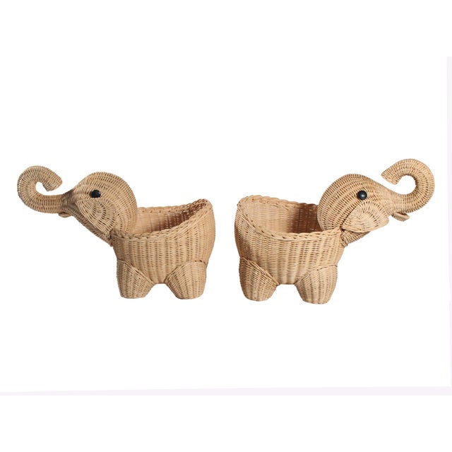1980's Wicker Hand Woven Elephant Planters Pot Holder Baskets in the Manner of Mario Lopez Torres - a Pair For Sale In Los Angeles - Image 6 of 6