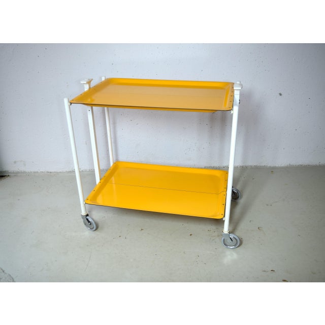 Wood Vintage Space Age Serving Trolley Table in Yellow, 1970s For Sale - Image 7 of 7