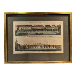 18th Century Original Hand Colored Engraving, London Bridge From Harrison's History of London