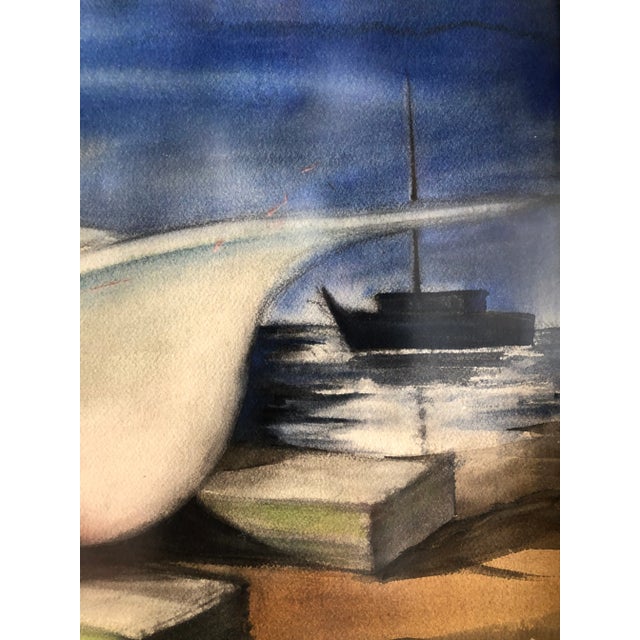 Vintage 1950 Wpa Style Pastel Painting of a Ship For Sale In Miami - Image 6 of 12