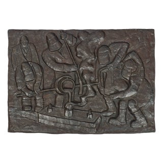 Large Foundrymen Cast Iron Industrial Brutalist Art Plaque by Anna Bisset, 1991 For Sale