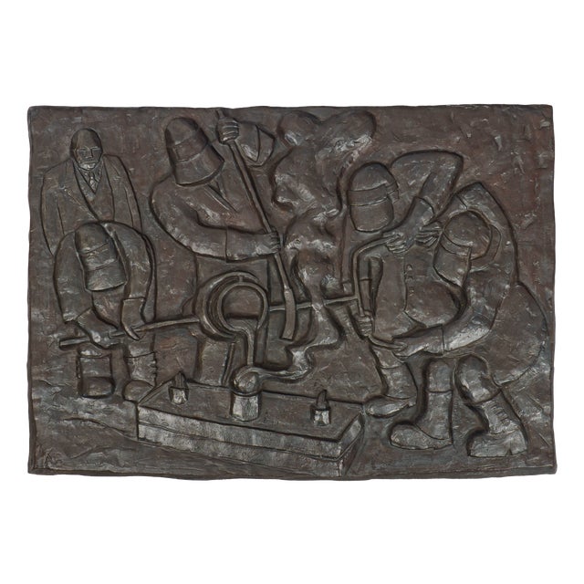 Large Foundrymen Cast Iron Industrial Brutalist Art Plaque by Anna Bisset, 1991 For Sale