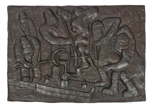 Large Foundrymen Cast Iron Industrial Brutalist Art Plaque by Anna Bisset, 1991