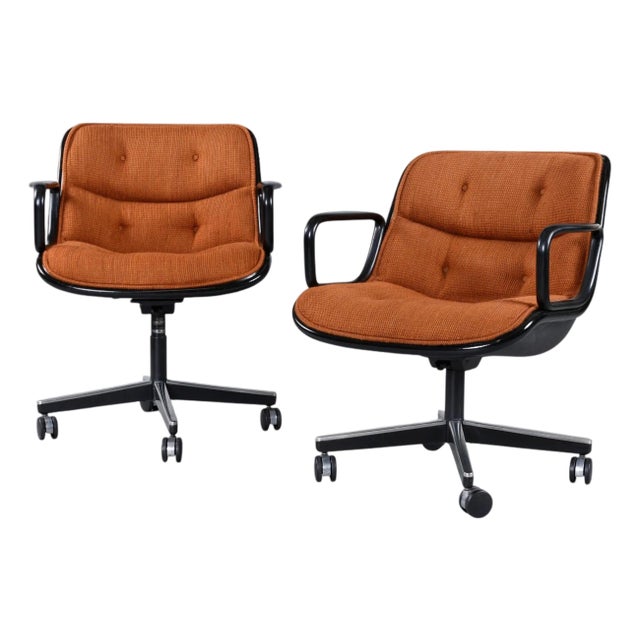 Pair of 1979 Charles Pollock for Knoll Burnt Orange Executive Chairs For Sale