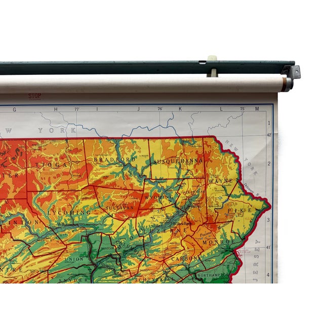 Industrial Vintage 1950's Pull-Down School Map of Pennsylvania by Nystrom For Sale - Image 3 of 15