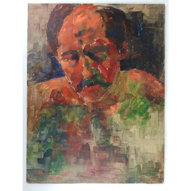 Late 20th Century Vintage Late 20th Century Impressionist Portrait Man With Mustache Painting For Sale - Image 5 of 5