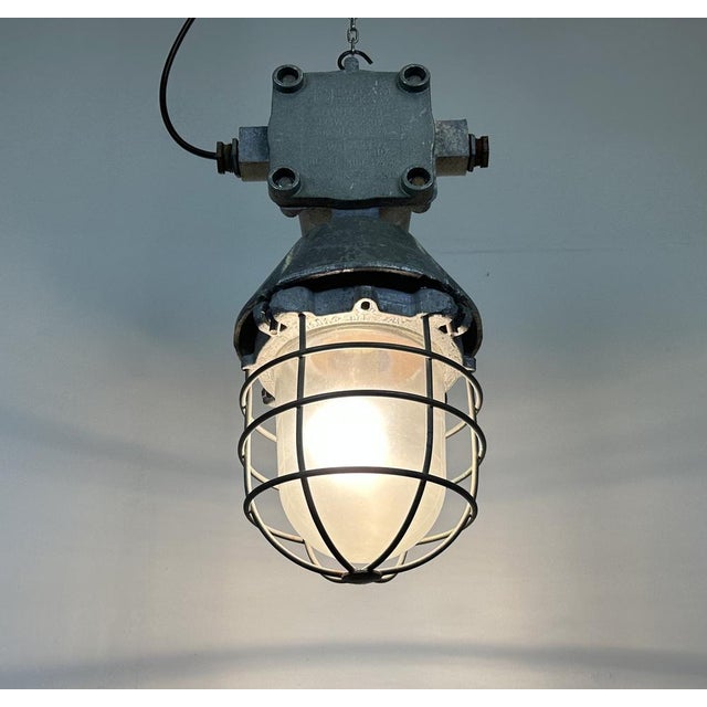 Large Industrial Cast Aluminium Cage Pendant Light from Polam Wilkasy, 1960s For Sale - Image 14 of 15