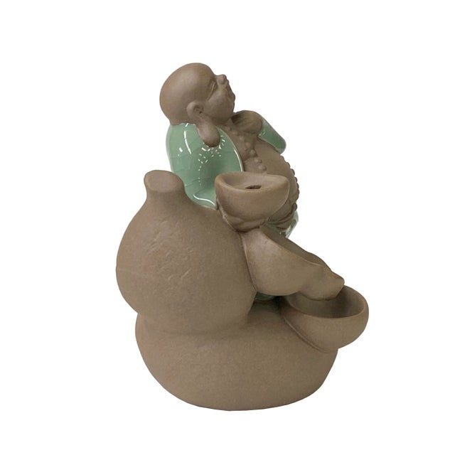 Chinese Oriental Ceramic Happy Buddha on a Gourd Figure For Sale - Image 4 of 6