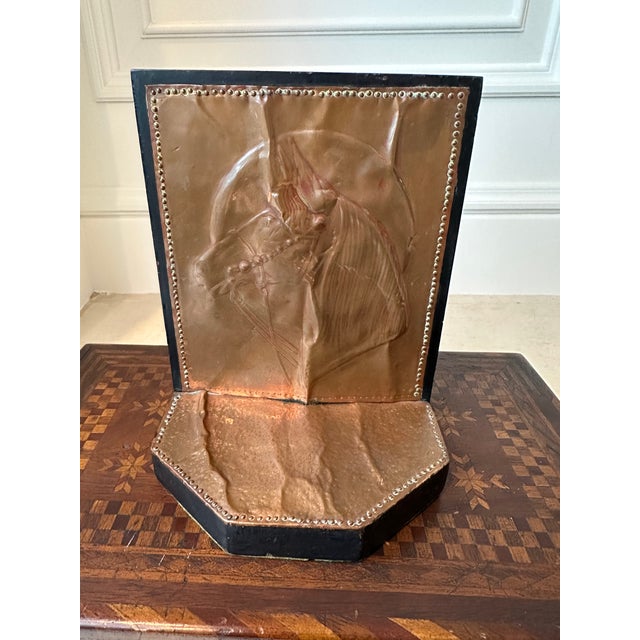 Gucci Vintage Handcrafted Pair of Equestrian Bookends With Horses of Embossed Copper on Wood, Made in England For Sale - Image 4 of 14
