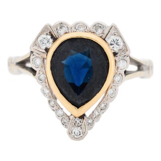 Sapphire and Diamond Heart Ring, Size 6 For Sale