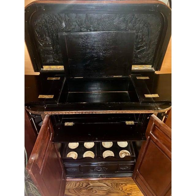 1960s Mid-Century Hand-Carved Asian Flip Top Bar Cabinet For Sale In Washington DC - Image 6 of 12