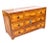 Rectangular top over three drawers with wood knobs and escutcheon. Bun feet.