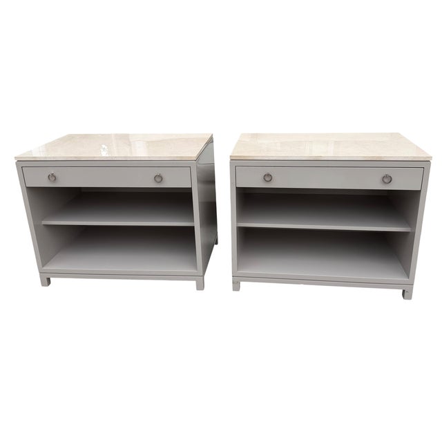 Stone 1 of 2 Nancy Corzine Lacquered Marble Top Nightstand End Table For Sale - Image 7 of 8