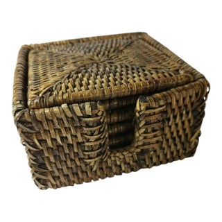 Late 20th Century Woven Rattan Square Coaster Set (6) For Sale
