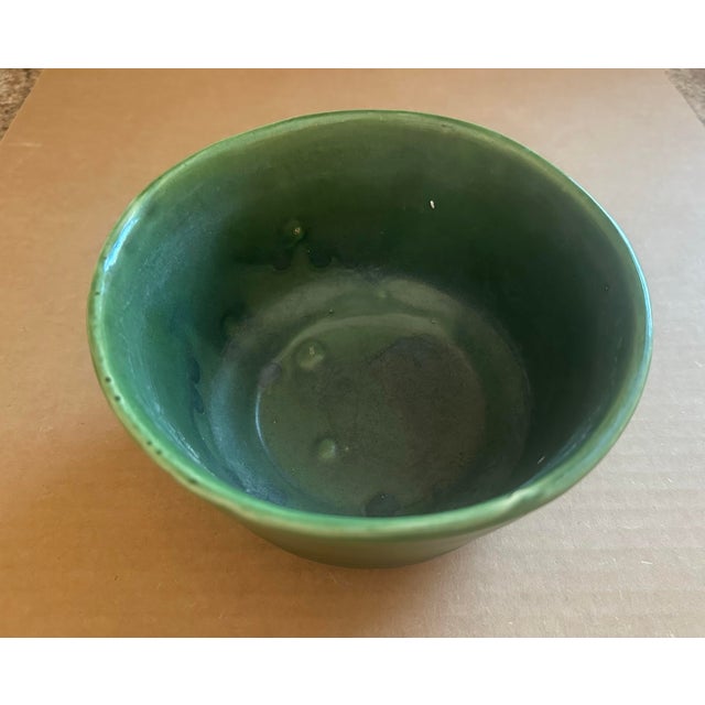 Rustic Vintage Green Glazed Ceramic Brush Bowl For Sale - Image 3 of 4