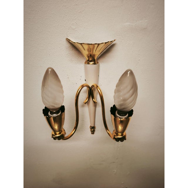 Brass Double-Light Wall Lamp, 1950s For Sale - Image 4 of 18
