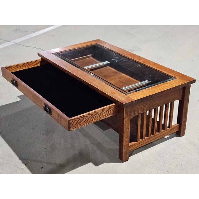 1990s Trend Manor 1008 Curio Table Mission Style Solid Oak Wood For Sale - Image 4 of 12