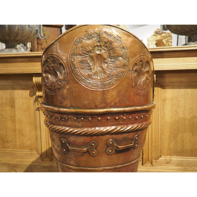 Highly Worked 19th Century Ceremonial Repousse Copper Hotte From France For Sale - Image 9 of 16