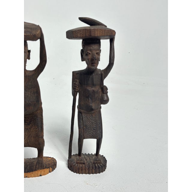 1970s Set of Three 1970s East African Wood Carved Figure Statues, Sculptures For Sale - Image 5 of 6
