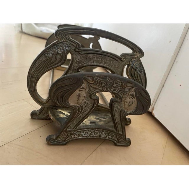Gold Vintage Art Nouveau Ladies Lady Metal Book Rack Letter Paper Holder Judd Style For Sale - Image 8 of 12