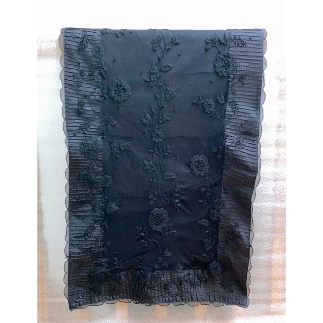 Victorian Victorian Floral Embroidered Beaded Lace TulleTaffeta Throw / Table Runner For Sale - Image 3 of 8