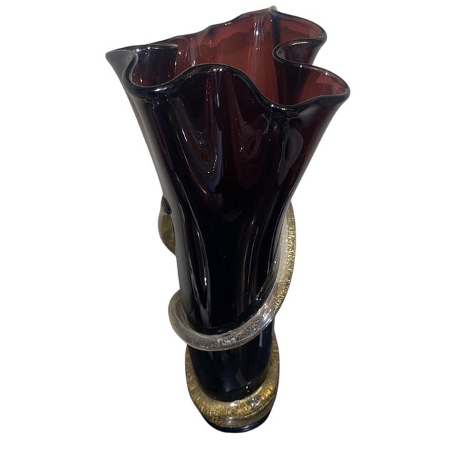 Amethyst Signed Camozzo Dark Amethyst & Gold Fleck Murano Glass Vase. Italy, Late 20th C. For Sale - Image 8 of 9