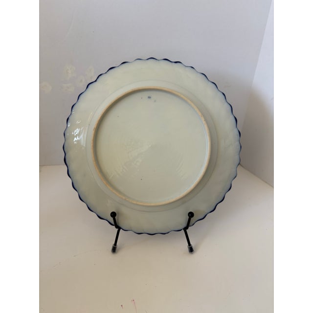 Victorian Early 20th Century Hand-Painted Floral Porcelain Cabinet Plate With Cobalt & Gilt Scalloped Rim Victorian Revival For Sale - Image 3 of 4