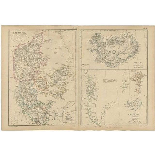 Denmark with Schleswig & Holstein, Iceland, Greenland, Antique Map, Blackie 1860 For Sale - Image 10 of 10