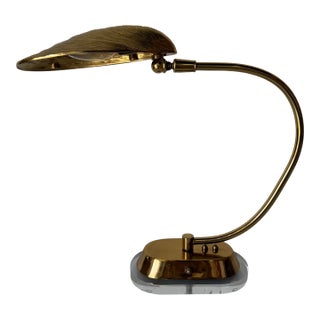 Vintage Brass Mussel Shell Table Lamp With Lucite Base For Sale
