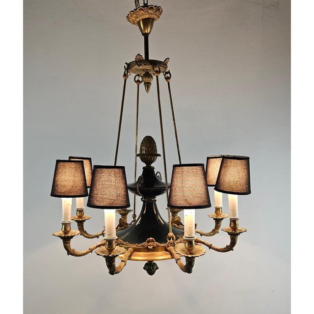 Large Italian Empire Style Chandelier with Tôle and Gilt Bronze Details, 1940s For Sale - Image 15 of 17