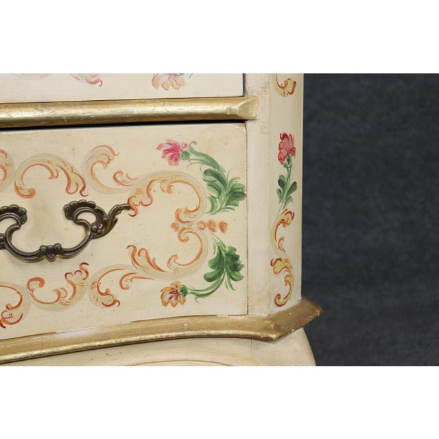 Cream Vintage Italian Venetian Style Creme Painted Decorated and Gilt Commode C. 1950s For Sale - Image 8 of 14