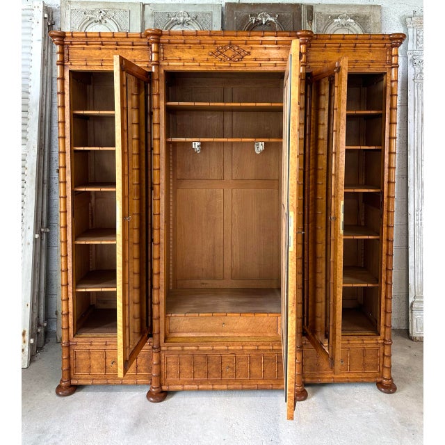 Antique Faux Bamboo Wardrobe with Mirror, Late 19th Century For Sale - Image 17 of 18