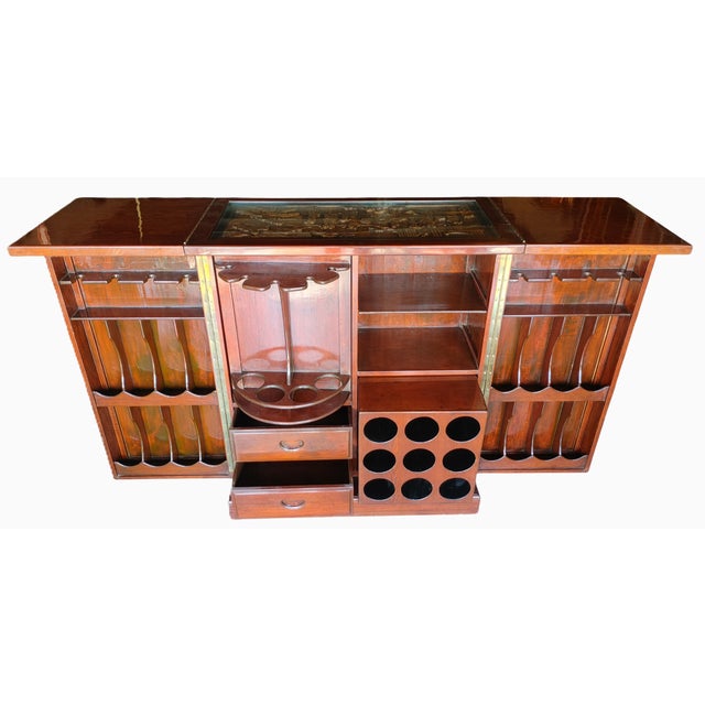 Asian Chinese Hand Carved Dry Bar Folding Flip Top 20th Century For Sale - Image 4 of 16