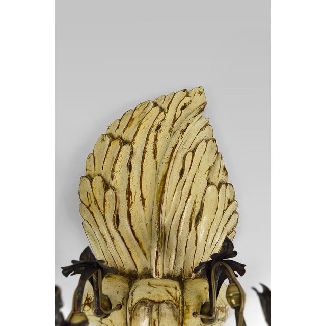 Hollywood Regency Sconces in Carved, Painted and Patinated Wood, 1950s, Set of 2 For Sale - Image 12 of 16