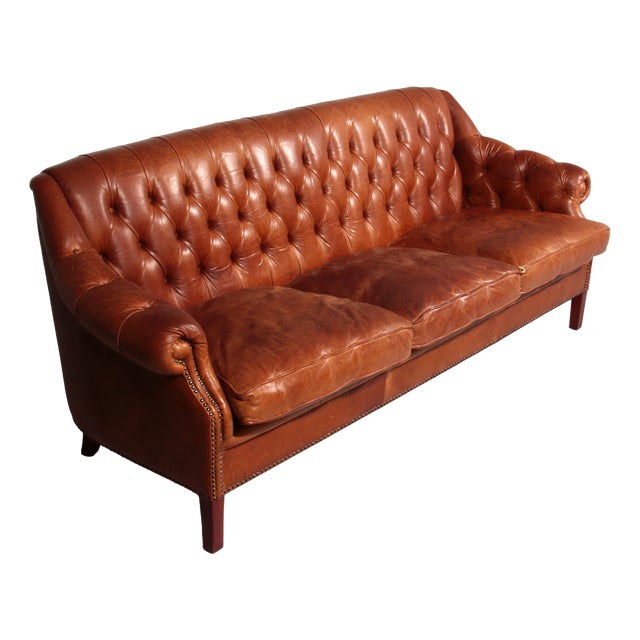 Antiqued Chesterfield Leather Sofa, 1960 For Sale