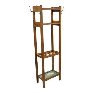 Antique Mission Oak Arts & Crafts Coat Hook Hall Tree Umbrella Stand For Sale