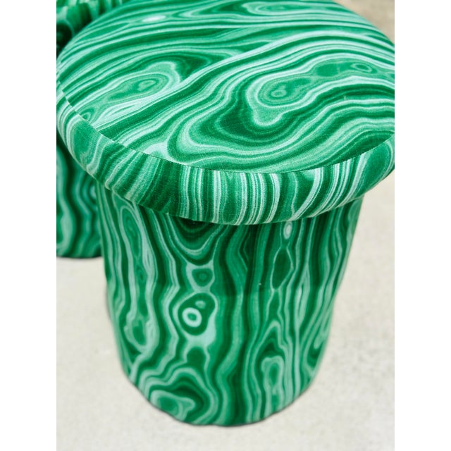 Mushroom Stools Upholstered in Faux Malachite Fabric For Sale - Image 4 of 7