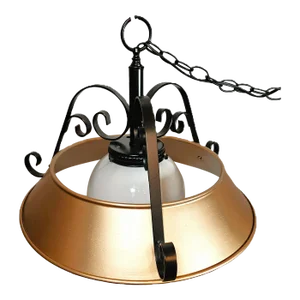 Wrought Iron + Enameled Steel & Glass Globe Swag Pendant, 1960's