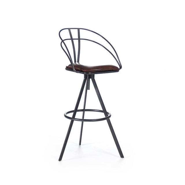 The Nathan Bar Stool from Zentique is an industrial bar stool with a distressed top-grain leather seat on a tubular iron...