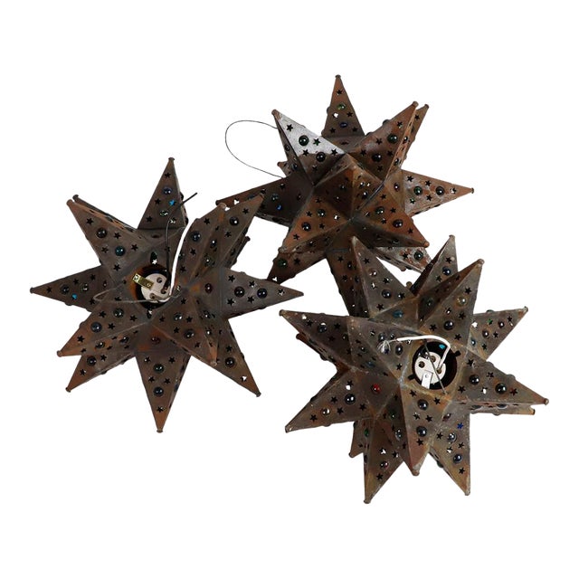 1960s Mexican Pendant Lamps in Star Shape - Set of 3 For Sale