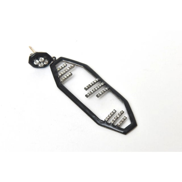 Art Deco Vintage Art Deco English Black Enamel, Diamond and Sterling Silver Dangle Earrings For Sale - Image 3 of 8