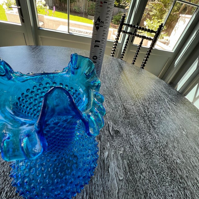 Blue Vintage Fenton Colonial Blue Hobnail Vase Ruffled Glass Vase – Mid-Century Collectible For Sale - Image 8 of 8