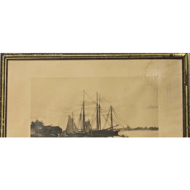 Antique Nineteenth Century Nautical Lithograph Quiet Waters by C. H. Harris Framed This evocative antique nautical...